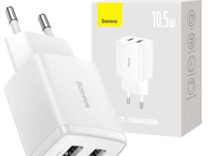 Powerful Baseus Compact 2x USB 2.1A 10.5W Wall Charger White