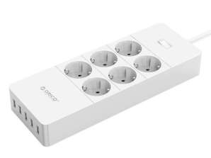 Удлинитель Orico, 6 разъемов + 5 разъемов USB, 4000 Вт (белый)