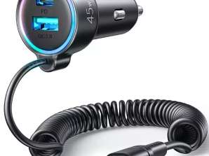 Joyroom 3 в 1 Быстрое автомобильное зарядное устройство с 1,5 м 45-ваттным молниеносным кабелем