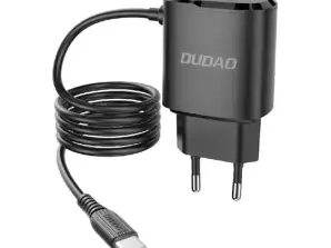 Dudao wall charger 2x USB with built-in USB cable Type C 12 W