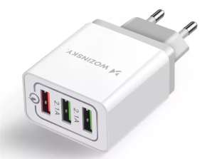 Wozinsky Quick Charge QC 3.0 rýchla nabíjačka 3x USB 30W biela