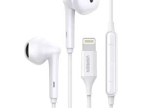 Ugreen Lightning sluchátka do uší s dálkovým ovládáním a mikrofonem MFI bílá (E