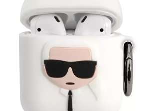 Karl Lagerfeld KLACCSILKHWH AirPods cover wit/wit Siliconen Ikonik