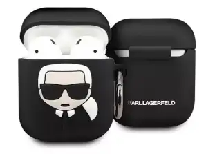 Karl Lagerfeld KLACCSILKHBK AirPods cover zwart/zwart Silicone Ikonik