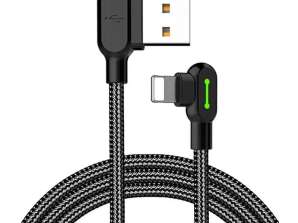 USB към светкавичен кабел под ъгъл Mcdodo CA-4671 LED, 1.2m (черен)