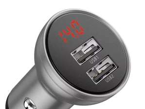 Baseus car charger with display, 2x USB, 4,8A, 24W (silver
