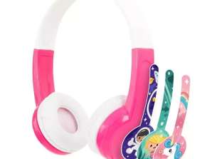 BuddyPhones Upptäck trådbundna hörlurar för barn (rosa)