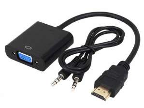 HDMI to VGA audio/video adapter with audio jack for transmission to