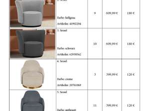 Farklı modeller, kumaşlar ve renklerde koltuklar - A-WARE Stock Goods