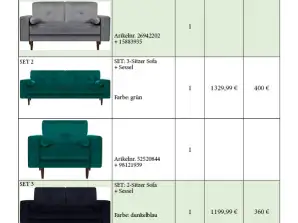 Sofa sæt, polstrede møbler, sæt, forskellige modeller, stoffer - A-STOCK