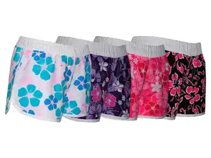 Mini jenter polyester shorts. Størrelse S, M, L, XL, XXL. Assorterte farger og tegninger. Referanse 2021