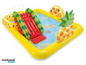 Playground abrangente com piscina aquática para crianças com recursos de escorregador e fonte