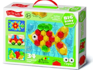 ХУДОЖЕСТВЕННЫЕ ПУГОВИЦЫ. Big Baby Mosaic FISH 34 шт (шестиугольные фишки) для детей 1+