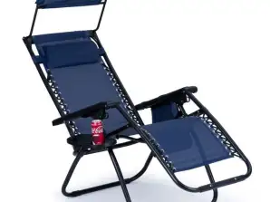 Saliekams dārza atpūtas krēsls tumši zilā krāsā ar regulējamām pozīcijām un papildu galdu