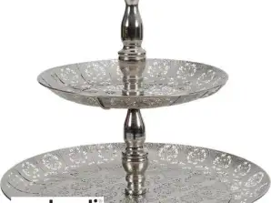 METAL PLATE 2-LEVEL 49 CM SILVER DECORATIVE TRAY