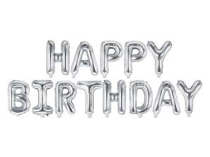 Happy Birthday foil balloon birthday decoration, silver, 340cm x 35cm