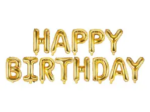 Фольгированный воздушный шар украшение на день рождения Happy Birthday золото 340см x 35см