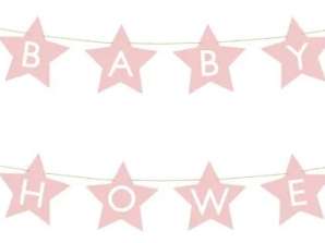 Банер с надпис за Baby Shower светло розови звезди 290см х 16 5см