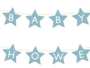 Banner met opschrift voor een babyshower, sterren, lichtblauw, 290 x 16,5 cm
