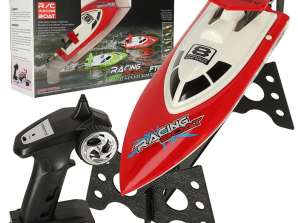 Red remote-controlled boat with RC FT008 remote control