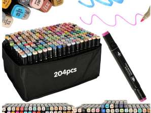 Double-sided alcohol markers in a case 204 stand