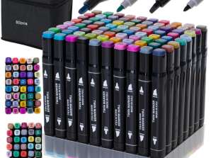 Double-sided alcohol markers in a case 80 stand