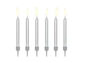 Birthday candles for plain cake silver 6cm 6 pieces