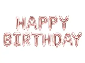 Фольгированный воздушный шар украшение на день рождения Happy Birthday розовое золото 340см x 35см