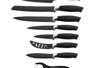 Royalty Line RL BLK7 W: 7 Pieces Non Stick Coating Knives Set w/ Peeler Black