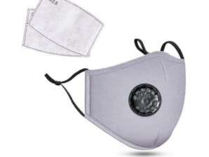 PM2.5M: omyvatelná bavlněná maska s 2 filtry aktivního uhlí šedá