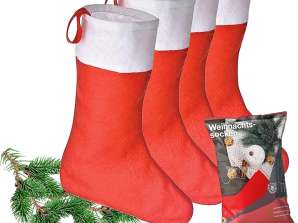 4X red Christmas stocking Santa Claus socks to hang up & fill - fireplace socks at Christmas & St. Nicholas