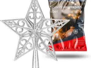 Baumspitze Stern Silber - Christbaumspitze Spitze Aufstecker für Weihnachtsbaum - Tannenbaumspitze - Weihnachten
