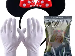 2 in 1 Minnie Mini Maus Ohren Kostüm Set mit Handschuhen und Mausohren für Damen an Fasching & Karneval