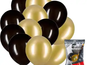 50x Luftballons Mix gold & schwarz - 100%  Bio - für Deko & Party an Silvester & Neujahr für Helium &