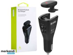 Benks 2en1 Bluetooth Casque Chargeur de voiture 2x USB noir