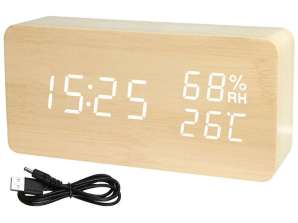 Electronic Alarm Clock with Thermometer Hygrometer Wooden bamboo