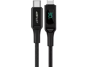 Acefast USB MFI kabelis C tipa zibens 1 2m 30W 3A Melns C6 01 Bl