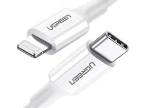Ugreen kabelis MFi USB C tipas Lightning 3A 2m balta US171