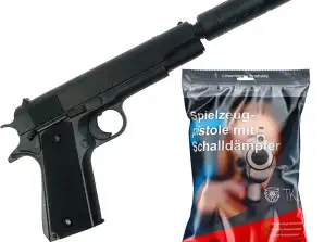 Pistole mit Schalldämpfer Kostüm Erwachsene 6 mm für Fasching Karneval Pistole wie Geheimagent Lara Croft Tomb Raider SWAT Polizei