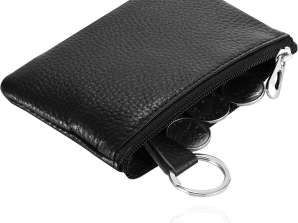 Schlüsseltasche - schwarz Schlüsselmäppchen mit Reißverschluss - Tasche & Etui für Schlüssel & Autoschlüssel - Schlüsselbeutel mit Leder Optik