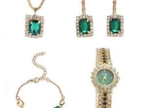 Aceneta Luxus-Set mit Uhrenarmband, Halskette, Ring und Ohrringen