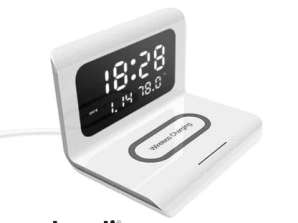 Charging station with 4 functions: alarm, calendar, thermometer and wireless charger - DIGIBASE