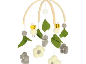 Carousel for cot plush pendants gray flowers