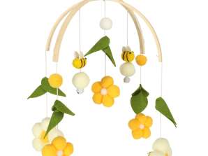 Carousel for cot plush pendants yellow flowers
