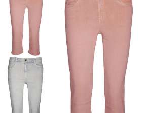 New  Ladies Denim Three Quarter Pants Trousers Cotton Stretchy Summer Casual Capri