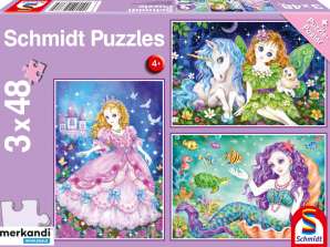 Princess Fairy & Mermaid 3x 48 piezas rompecabezas