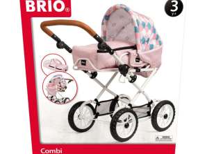 BRIO 38913 Lelles bērnu ratiņi Combi Soft Pink ar asaru rakstu