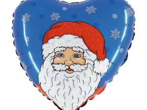 Noel Baba Mavi Kalp Şeklinde Folyo Balon 46 cm