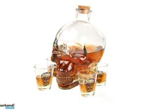 Glass skull 400 ml with 4 shot glasses decoration set