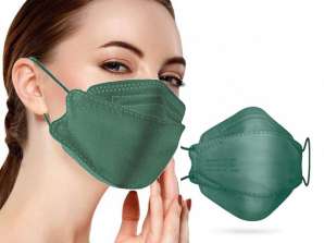 Famex FFP2 3D Fish-Style Máscaras de Proteção Respiratória Confortáveis, Verde Escuro, 10-Pack